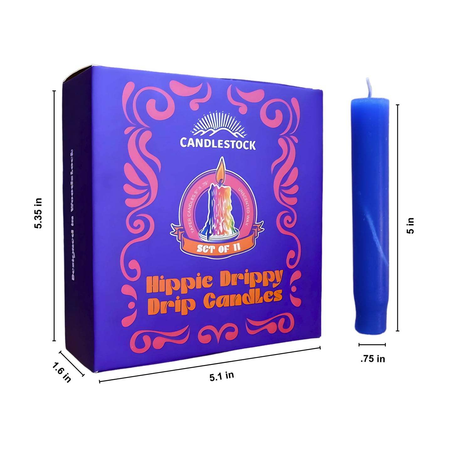 Candlestock Hippie Drippy Drip Candles - Pack of 11 Dripping Taper Candles - Wine Bottle Melting Candles (1 of Each Color)