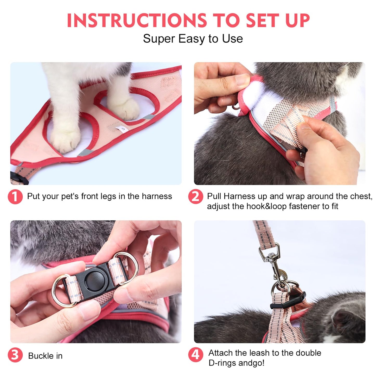 Betmaypet Cat Harness and Leash Set, Soft and Breathable Vest with Reflective Strip, Escape Proof Kitten Harness, Easy to Wear for Cats Walking and Traveling (Blue, M)