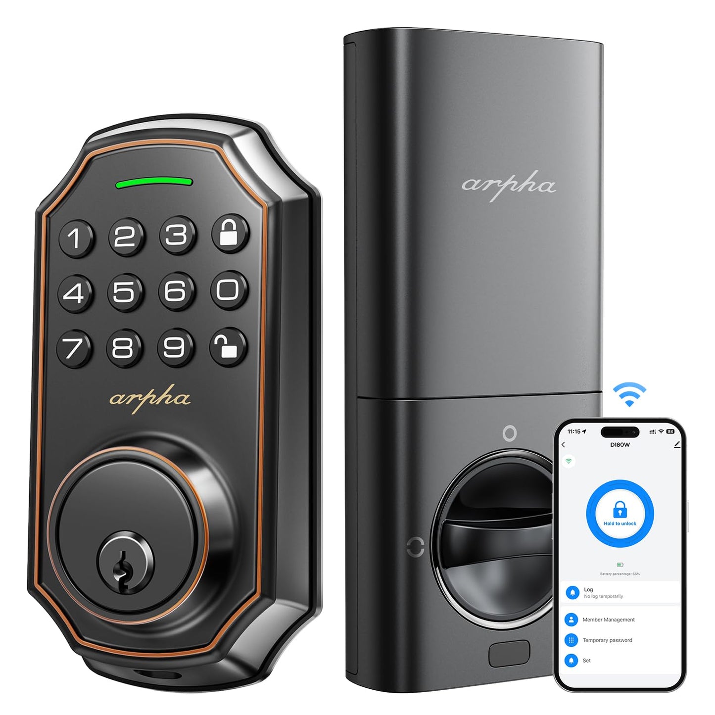 Arpha Keyless Entry Door Lock, WiFi Smart Keypad Front Door Deadbolt, Supports Amazon Alexa Voice Control, Google Assistant, Online App Control, Anti-Peeping Password, One-Time Code, Auto Lock