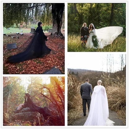 Women's Wedding Dress Tulle Cape Tulle Elven Cape (Black)