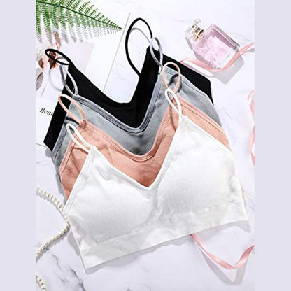 Blulu 4 Pcs Cami Bras for Women Padded Seamless Straps Sleeping Bra Cami Bralettes for Yoga Lounging