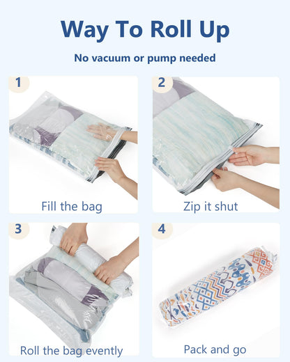 BAGSMART 8 Pcs Compression Packing Bags Set with 4 Pack Vacuum Bags Storage for Cruise Travel Essentials, Hand-rolled Space Saver Vacuum Storage Bags, Baby Pink