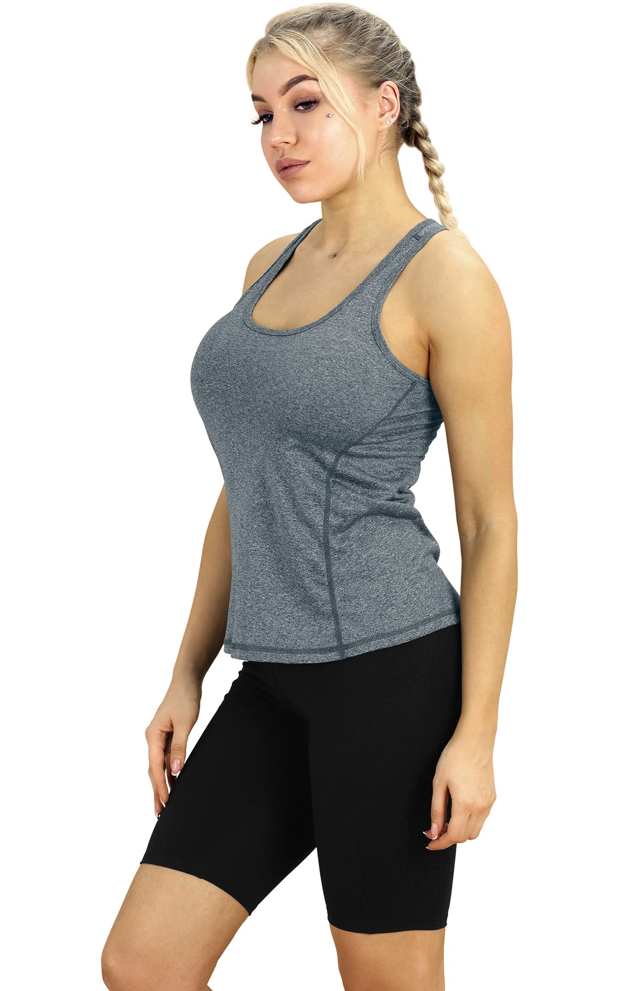 icyzone Workout Tank Tops for Women - Racerback Athletic Yoga Tops, Running Exercise Gym Shirts (M, Navy)