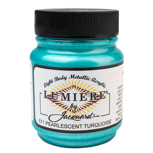 Jacquard Lumiere 2.25oz Fabric Paint Pearlescent Turquoise - Metallic Paint for Fabric Leather Canvas Paper and Wood - Light-bodied Metallic Acrylic Paint - Lightfast & Vibrant Metallic Acrylic Paints