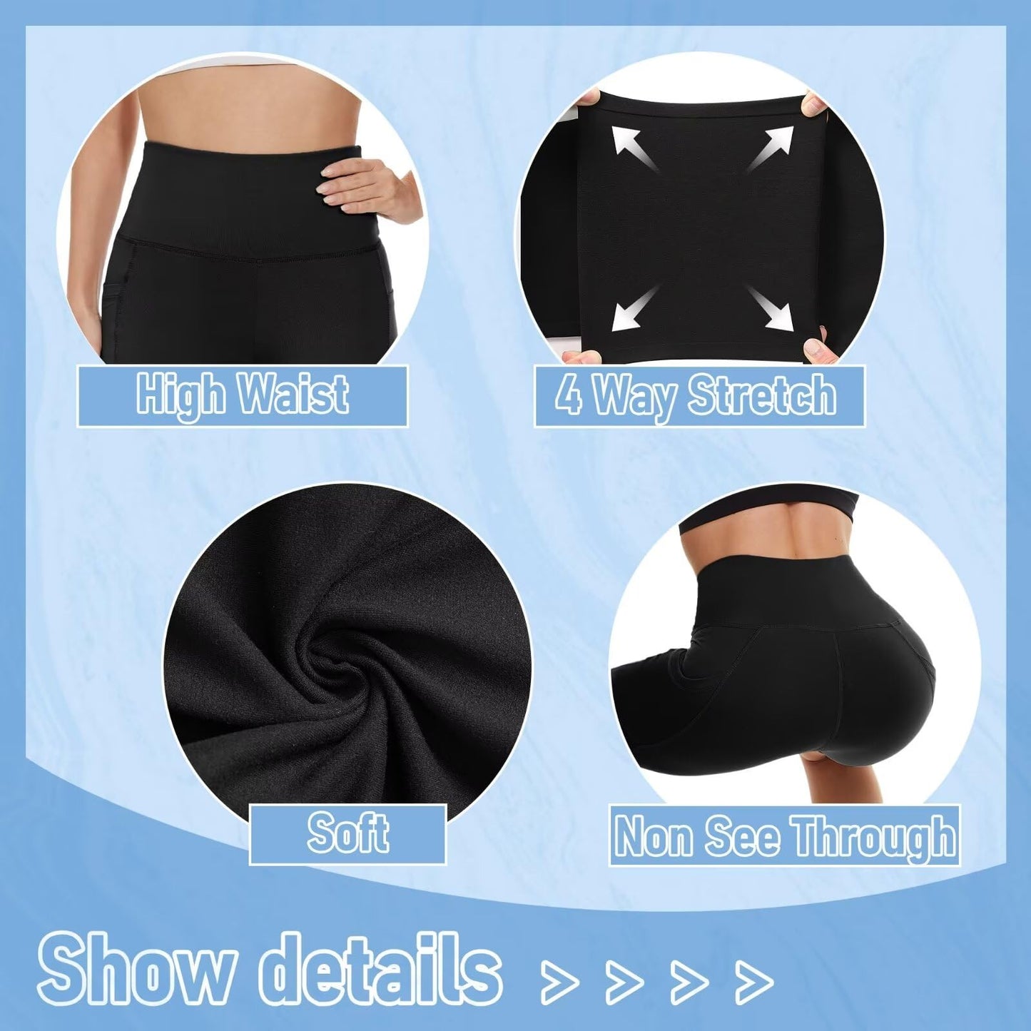 5 Pack Biker Shorts with Pockets for Women - 8" High Waist Spandex Workout Yoga Running Athletic (Black/Light Grey/Blue/Ins Green/Pink-Pockets,ONE)