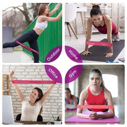 Honmein Resistance Bands for Working Out, Exercise Bands with 5 Resistance Levels Fit for Home Fitness, Strength Training, Natural Latex Resistance Band Include Instruction Guide and Carry Bag (Pink)