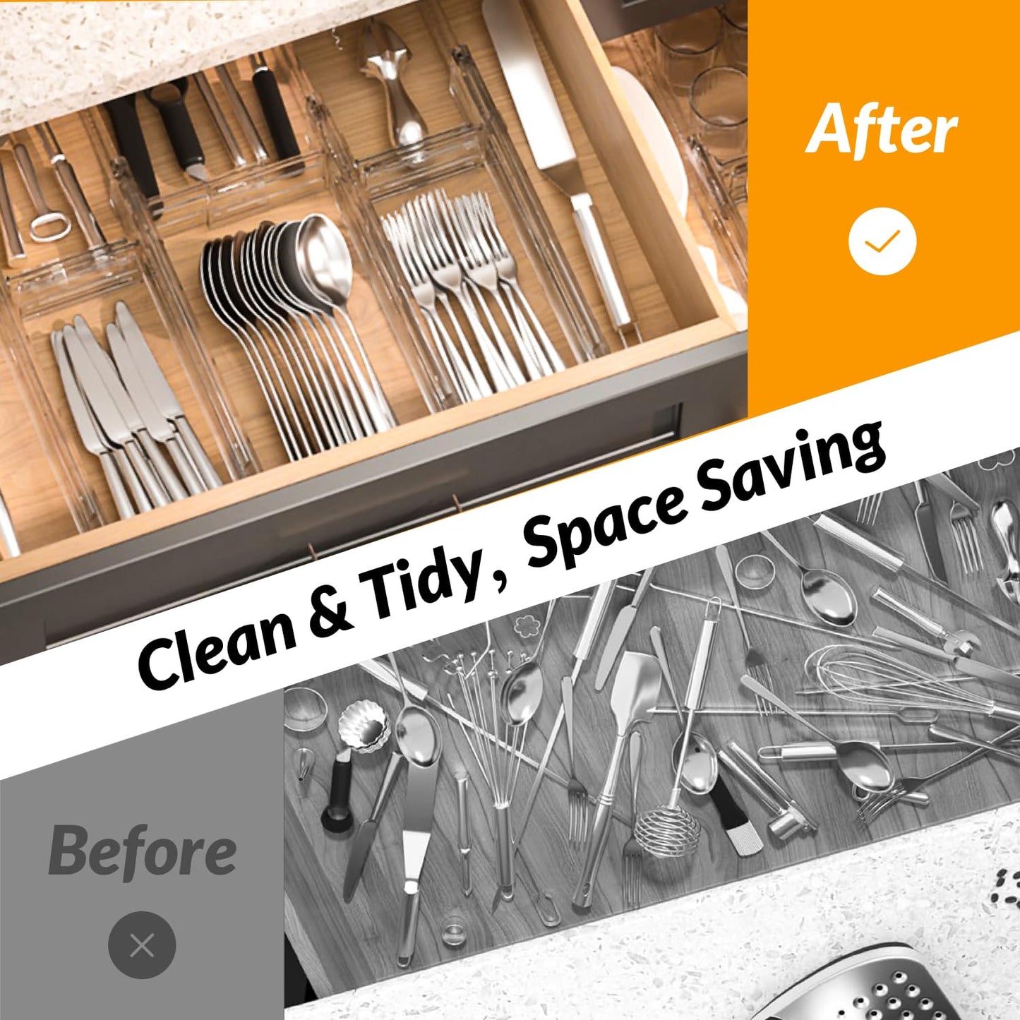 Hormes Drawer Dividers, 9 Pack Adjustable Clear Drawer Organisers, Expandable 29–55cm and 8cm High Drawers Separators for Bedroom Clothing, Kitchen Utensils, Bathroom & Office Organization and Storage