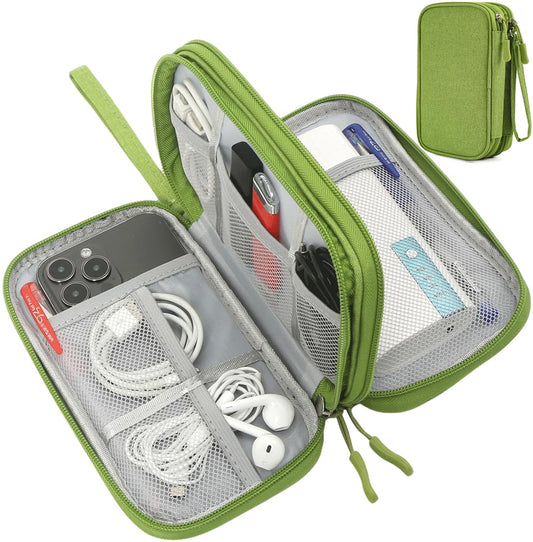 CAAORDKSO Electronic Organizer Travel Cable Accessories Bag, Case for Cable, Cord, Charger, Phone, Power Bank, Earphone (Grass Green, Medium)