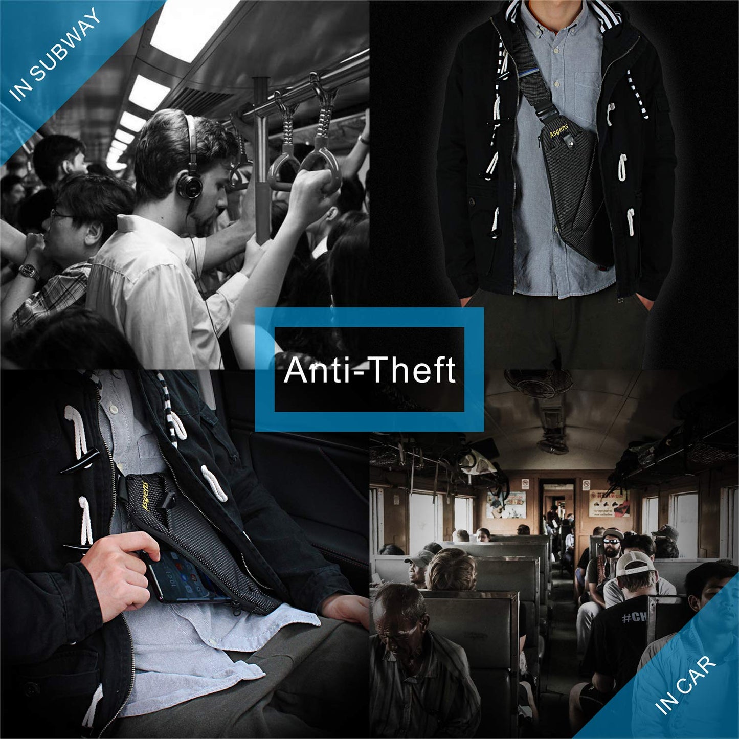 Asgens Multi-Purpose Anti-Thief Hidden Security Underarm Shoulder Armpit Messenger Chest Portable Backpack for Phone Money Passport Tactical Bag (Black/Right Hand)