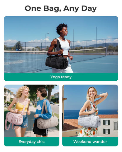 BAGSMART Gym Bag for Women, Yoga Mat Duffle Bag with Wet & Dry Pocket, Quilted Sports Bag for Weekend/Swimming, Candy Pink