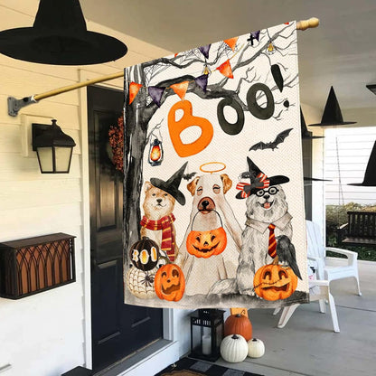 Baccessor Halloween Boo House Flag Vertical Double Sided,Scary Pumpkin Ghost Spooky Dog 28 x 40 Inch Burlap Welcome Yard Flag for Halloween Farmhouse Holiday Yard Outdoor Decoration