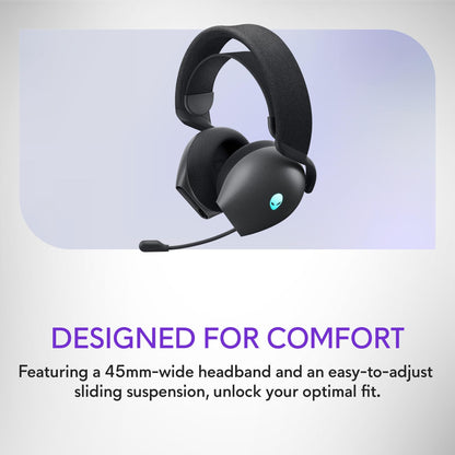 Alienware Tri-Mode Wireless Gaming Headset AW725H - Wired/Wireless, Bluetooth 5.3, Audio Output - 20 Hz, Mini-Phone (3.5mm), Battery Talk Time Up to 55 Hrs (Bluetooth), Dark Side of The Moon