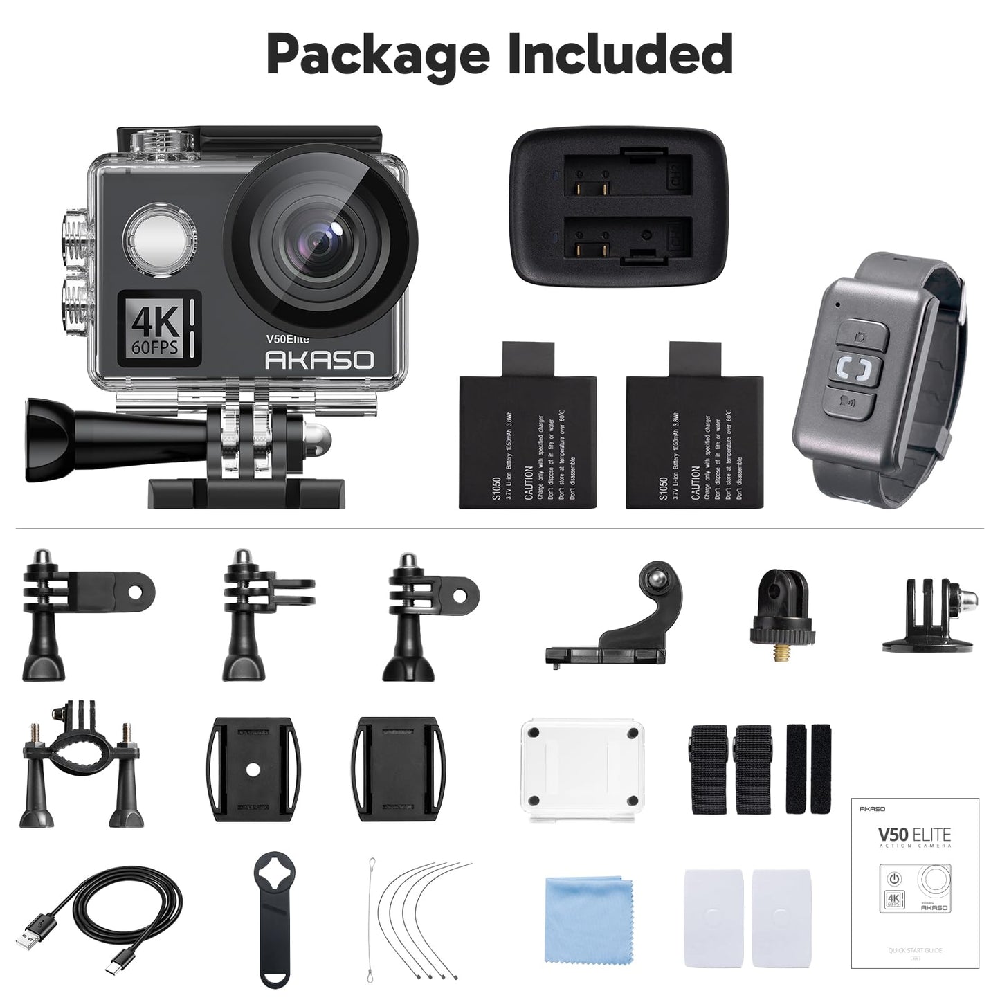 AKASO V50 Elite 4K60fps Touch Screen WiFi Action Camera Voice Control EIS 131 feet Waterproof Camera 8X Zoom Remote Control