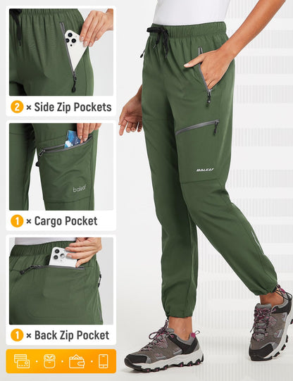 baleaf Women's Hiking Pants Quick Dry Water Resistant Lightweight Joggers Pant for All Seasons Elastic Waist Army Green Size XS