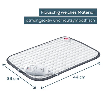 Beurer HK 41 Heating Pad Cuddly Heat Pad with 3 Temperature Settings and Automatic Shut-Off, Machine Washable, Made in Europe, White/Grey