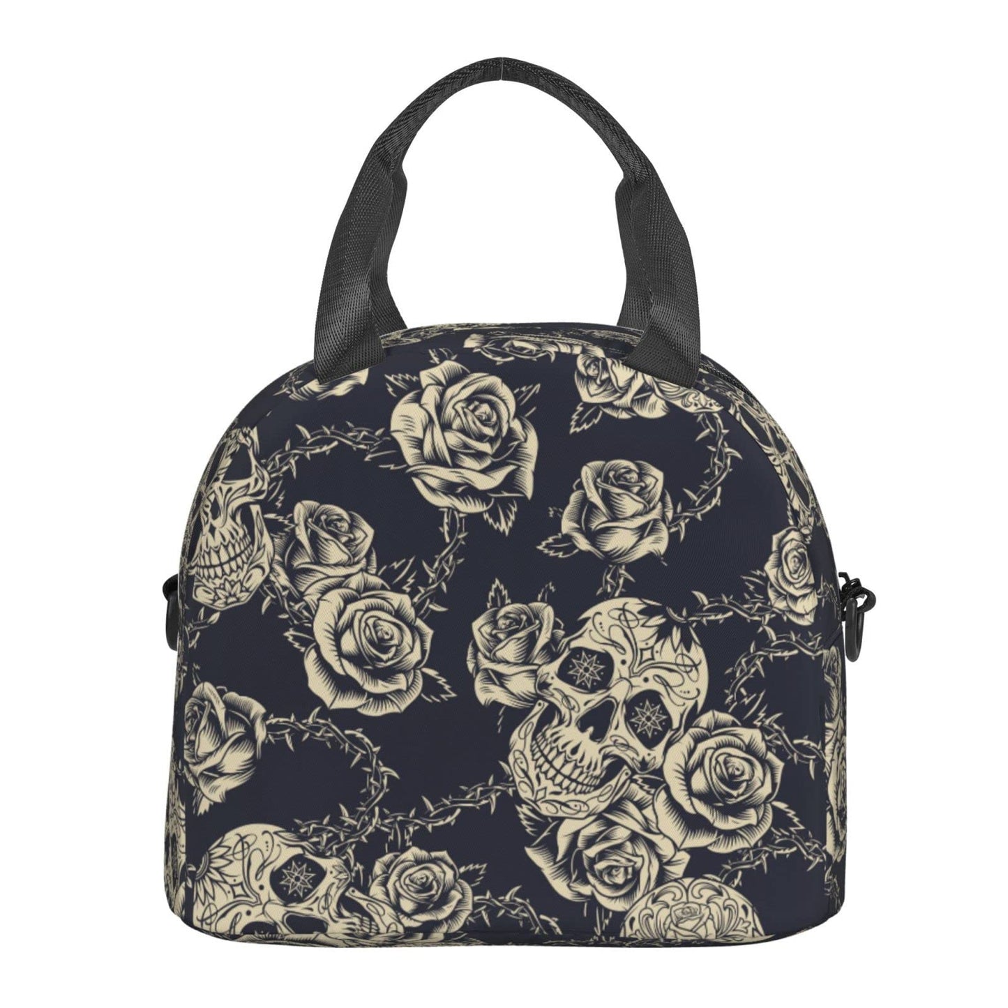 bassyil Skull Insulated Lunch Bag Reusable Lunch Box With Adjustable Shoulder Strap Cooler Tote Bag For Men Women