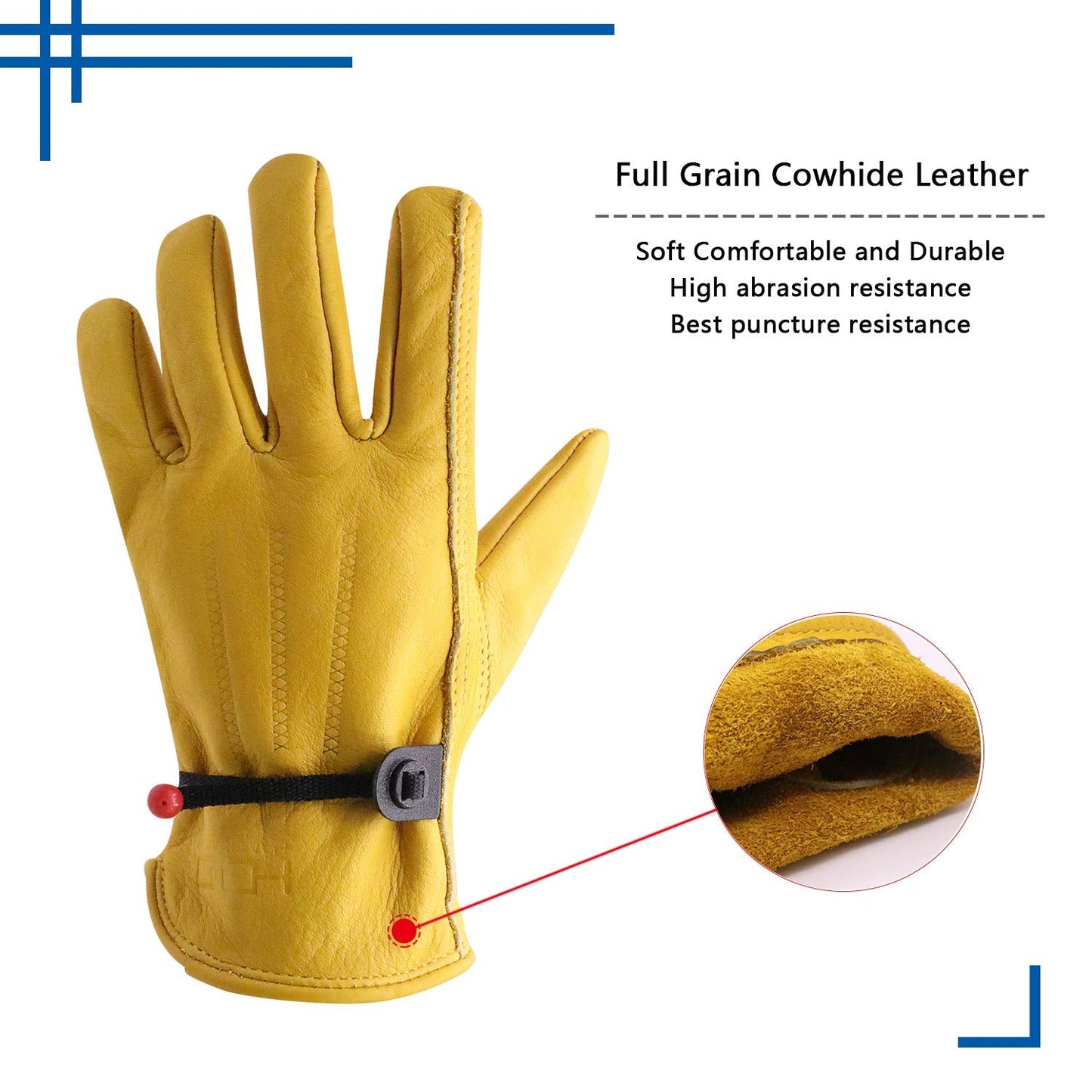 HLDD HANDLANDY 2 Pairs Cowhide Leather Work Gloves for Men & Women, Reinforced Durable Palm, Heavy Duty for Construction, Welding, Yardwork, Farm, Mechanic, Gardening, Driving