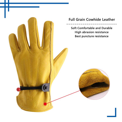 HLDD HANDLANDY 2 Pairs Cowhide Leather Work Gloves for Men & Women, Reinforced Durable Palm, Heavy Duty for Construction, Welding, Yardwork, Farm, Mechanic, Gardening, Driving