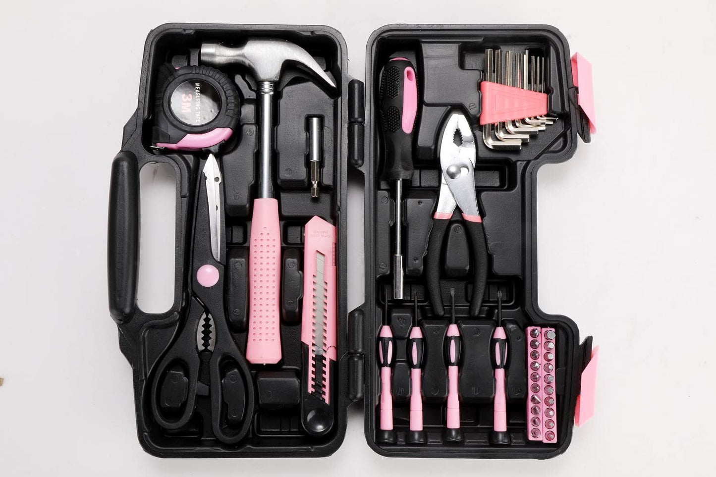 39-Piece General Tool Set-Essential Household Hand Tool Kit with Portable Toolbox Storage Case（Pink）