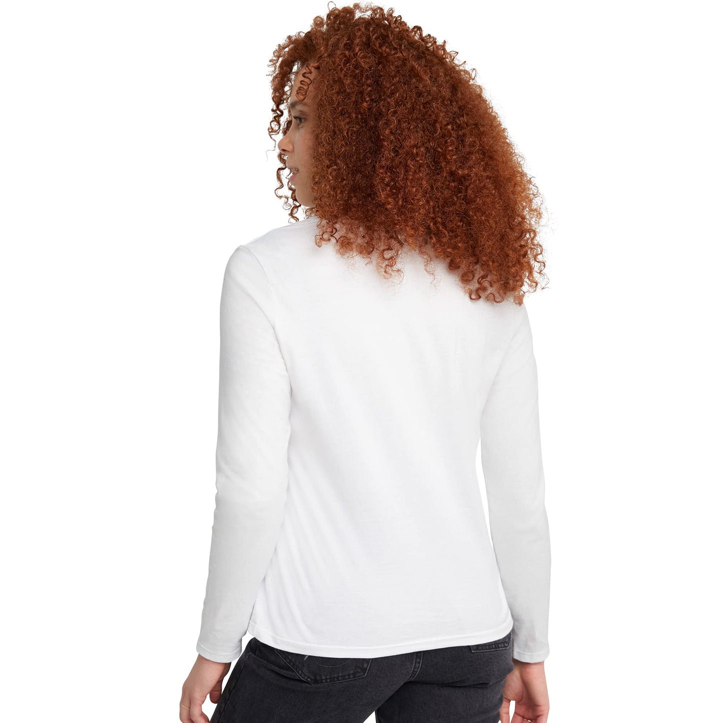 Hanes Long Sleeve Cotton T-Shirt, Lightweight Crewneck Tee for Women, Modern Fit, White