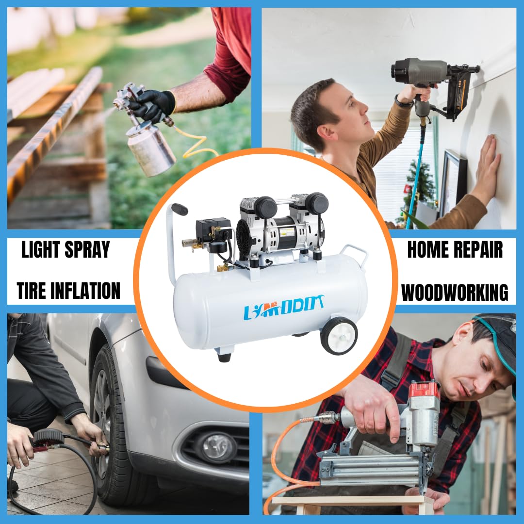 Air Compressor, Quiet Air Compressor, Only 68dB, 8 Gallon Durable Steel Air Tank, 2.8CFM @ 90PSI, Oil-Free, Ideal For Woodwork Nailing, Garage, Cars, Pneumatic Tools, 1.2 HP