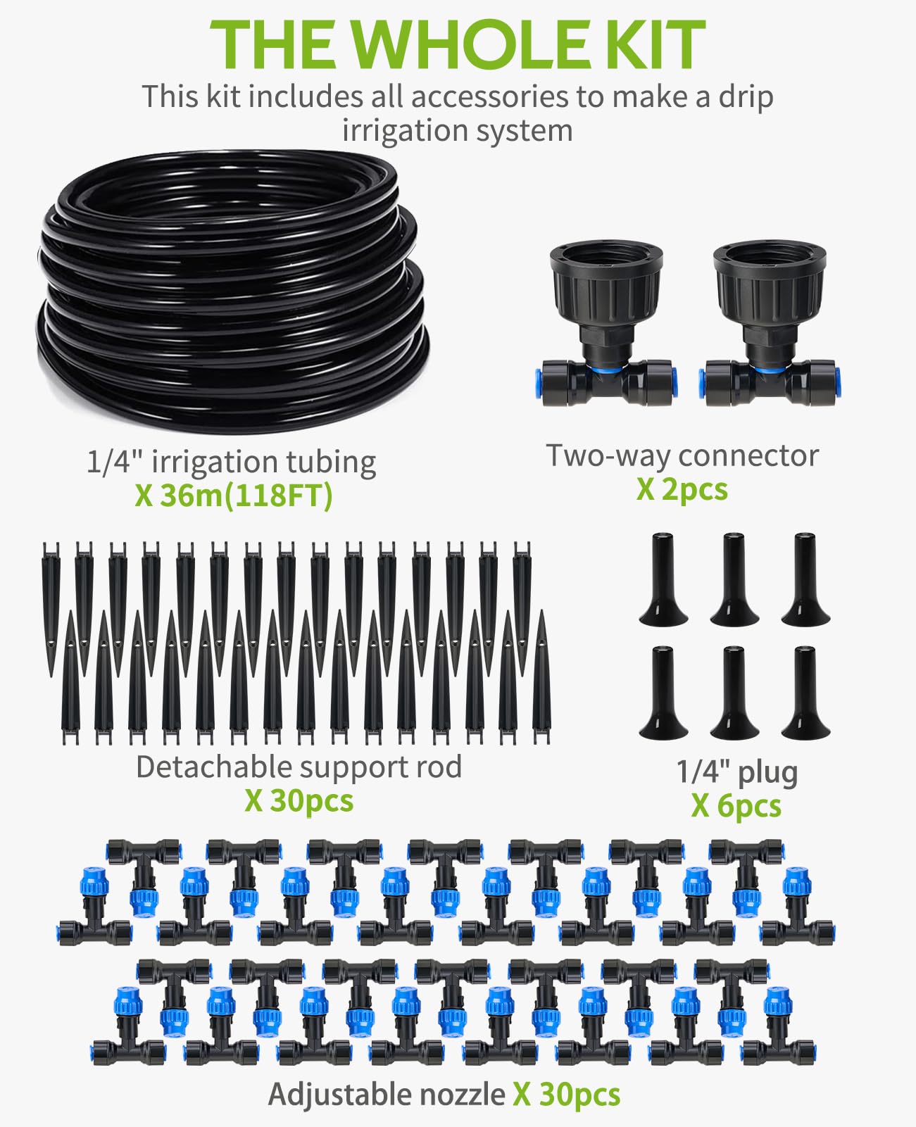 HIRALIY 118FT Greenhouse Misting Drip Irrigation Kit, Hanging Plant Watering, Garden Watering System with 1/4" Blank Tubing and Misting Nozzles, Quick Connector Design Automatic Irrigation System