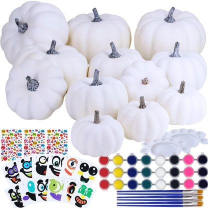 Winlyn 12 Sets DIY Fall Pumpkin Painting Kits Assorted White Foam Pumpkins Craft Pumpkins to Paint for Kids Classroom Activity Art Projects Halloween Thanksgiving Fall Gifts Party Favors Holiday Décor