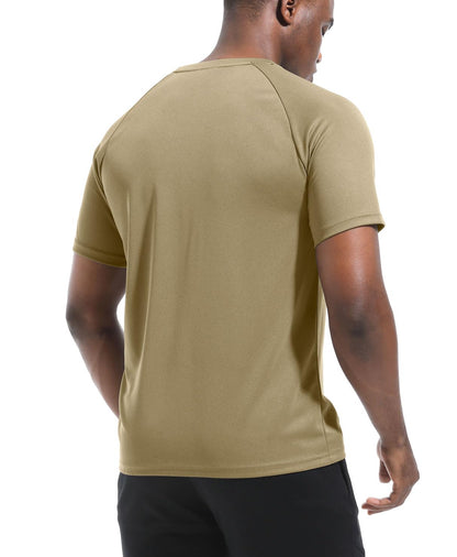 Boyzn 1 Pack Workout Shirt for Men, Quick Dry Running Shirts for Men, Moisture Wicking Short Sleeve Sports Athletic T-Shirt Khaki-L