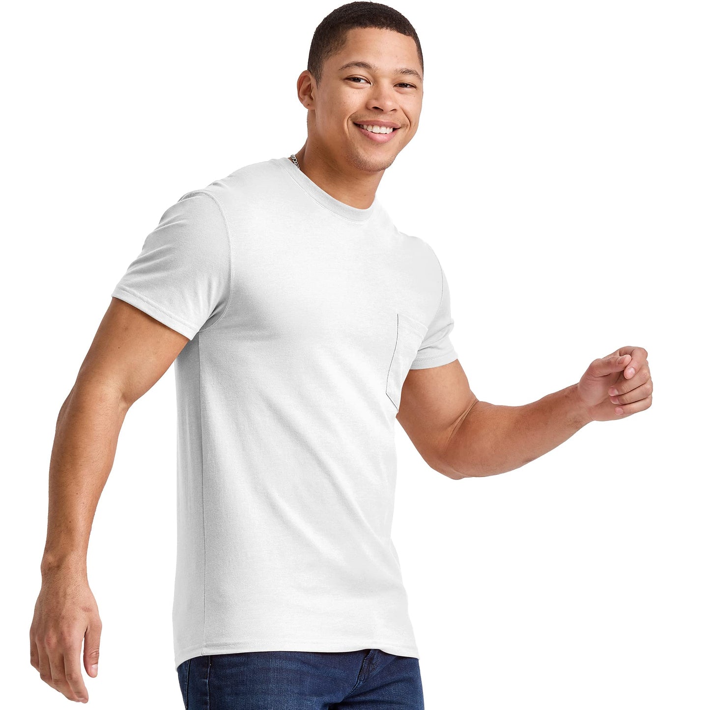 Hanes Originals Crewneck T-Shirt, 100% Cotton Pocket Tees for Men, White