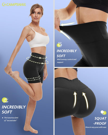 CAMPSNAIL 4 Pack Biker Shorts for Women High Waist - 3"/5"/8" Tummy Control Soft Athletic Yoga Workout Running Gym Shorts