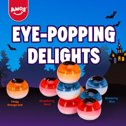 Amos Eyeball Gummy Candy – Halloween Gummy Eye Candy Treats for Kids & Parties, 3D Gummy Eyeballs, Individually Wrapped, 40 Count, 9oz Bag