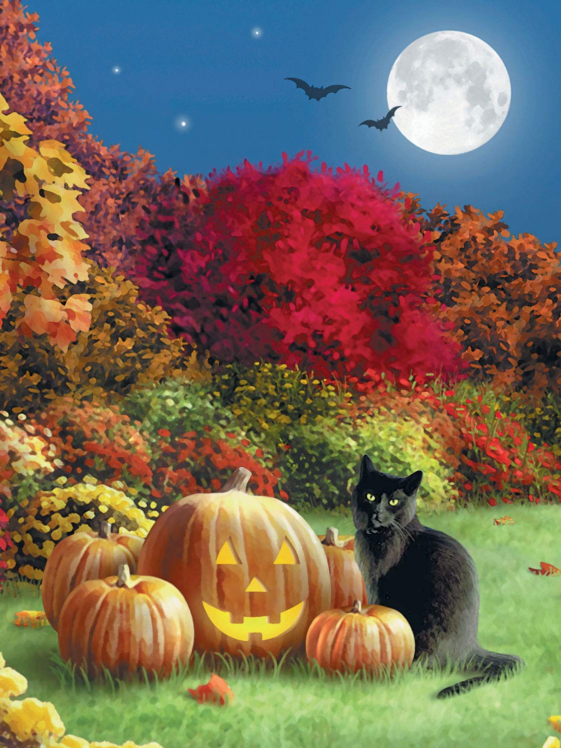 Bits and Pieces – 300 Piece Jigsaw Puzzle for Adults – Midnight - Halloween Black Cat Pumpkin Jack - O - Lantern Full Moon Jigsaw Puzzle by Artist Alan Giana, Completed Puzzle Size: 18" x 24"