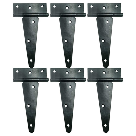 HLMOptimo Heavy Duty T Hinge Tee Hinge T Strap Hinge Shed Hinge Gate Hinge Barn Hinge Fence Hinge Door Hinge Wrought Rustproof All Size Black (6 pcs, 6 inch