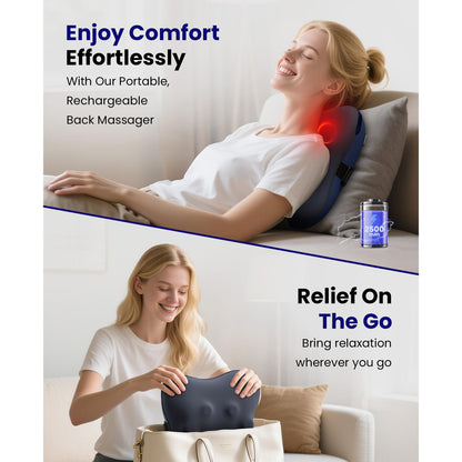 BOB AND BRAD Cordless Back Massager with Heat FSA HSA Eligible, Shiatsu Neck Massager for Pain Relief Deep Tissue, 3D Kneading Massage Pillow for Muscle Pain Relief, Fathers Day Birthday Gifts for Dad