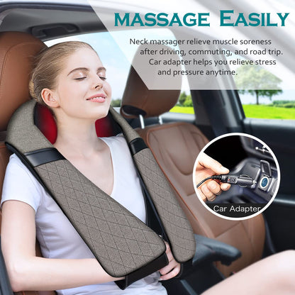 Blue Elf Shiatsu Electric Neck Back Massager Pillow 3D Kneading with Heat for Shoulder, Lower Back, Foot, Leg Muscles Pain Relief Relax in Car Office and Home (Gray)