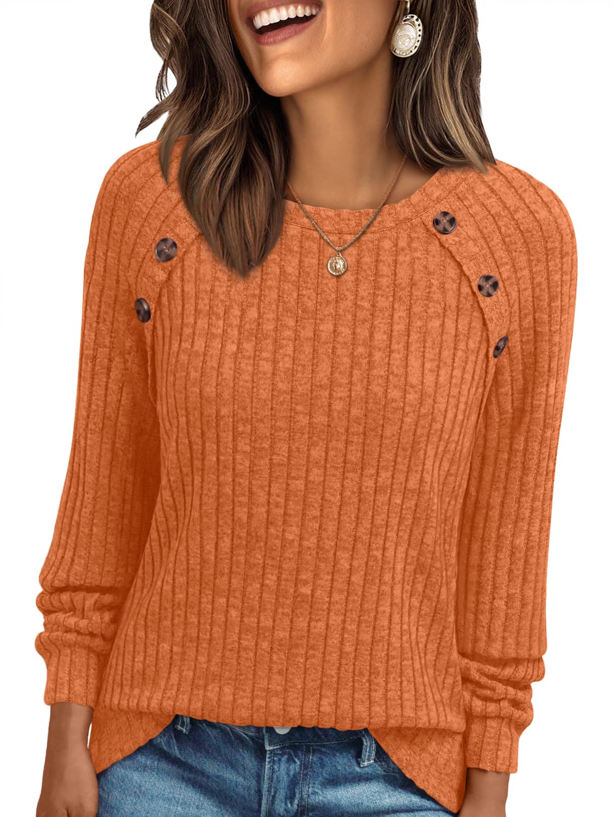 AUTOMET Womens Long Sleeve Shirts Dressy Casual Formal Tops Halloween Sweaters Early Fall Outfits 2025 Winter Clothing Orange XL