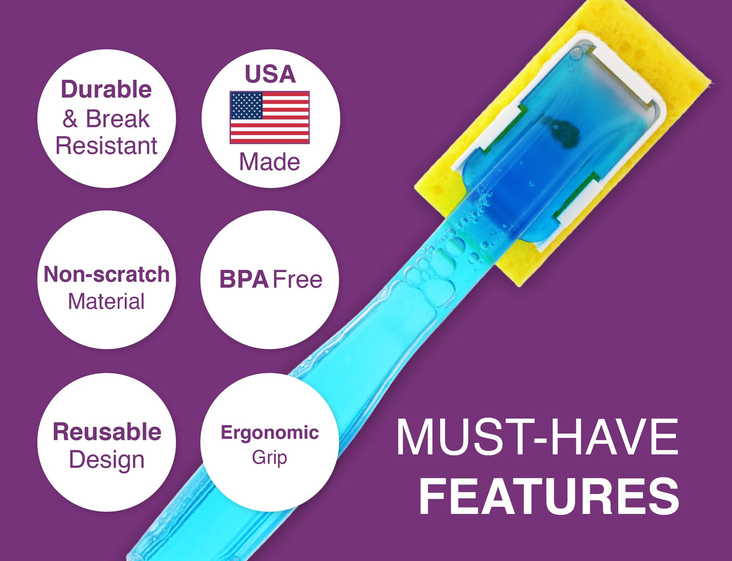 Arrow Home Products Dish Sponge with Soap Dispenser Handle - Fillable Dish Wand for Quick, Convenient Cleaning - Made in the USA - Easy to Refill, Built-In Scrubber, Ideal for Dishes and Pans