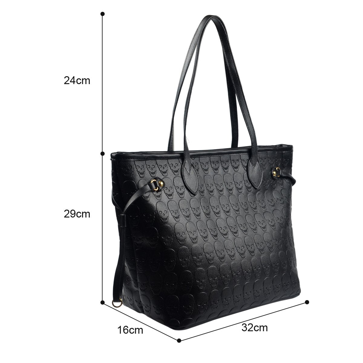 Women Devil Skull Purse Handbags Pu Leather Top-Handle Satchel Shopping Bag with Clutch Purse Black