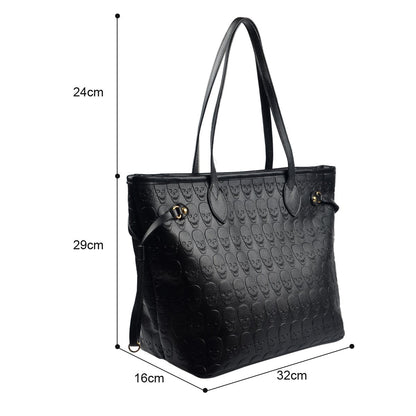 Women Devil Skull Purse Handbags Pu Leather Top-Handle Satchel Shopping Bag with Clutch Purse Black