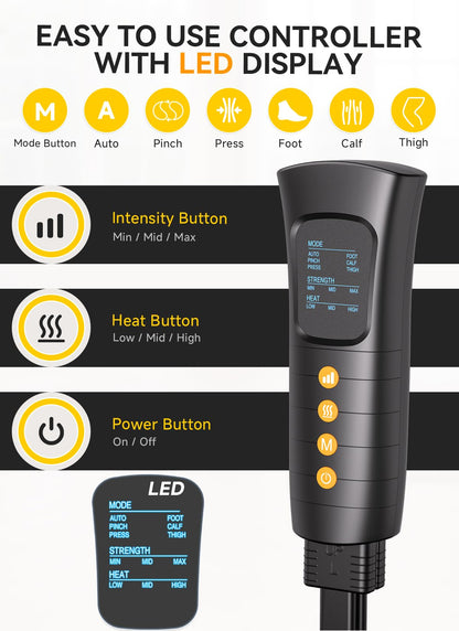 ITCPRL Leg Massager with Heat and Compression, Foot Calf & Thigh Massage for Circulation and Pain Relief, Leg Compression Massager with Handheld Controller 3 Intensities 6 Modes - FSA HSA Eligible