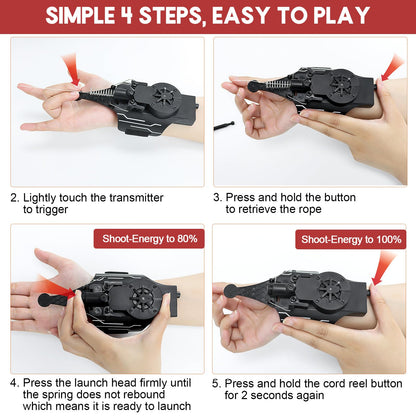 AJJKKA Spider Web Shooters Real,Spider Silk Launcher Wrist Toy for Kids, 8 FT Realistic Web Launcher String, Cool Gadgets String Gloves Shooters Toy for Superhero Role-Play (Black)