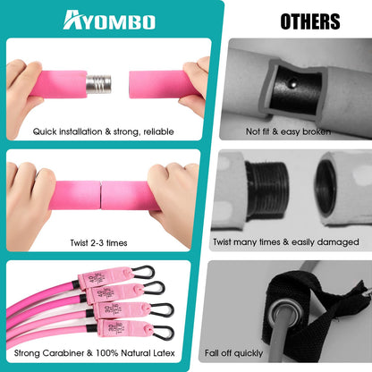 Ayombo Pilates Bar Kit with Resistance Bands, Pilates Workout Equipment for Legs, Hip, Waist, Arm, Squats Exercise Equipment for Home Workouts, Adjustable 3-Section Pilates Bar Kit for Women & Men