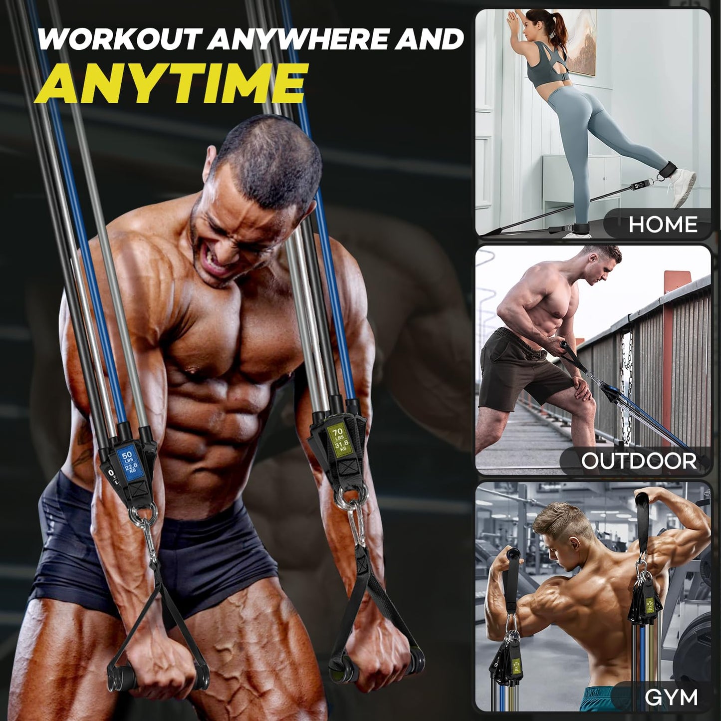 Heavy Resistance Bands for Working Out 240lbs, NITEEN Resistance Bands with Handles Weight Exercise Bands for Men Women, Workout Bands with Door Anchor and Ankle Straps Strength Training Equipment