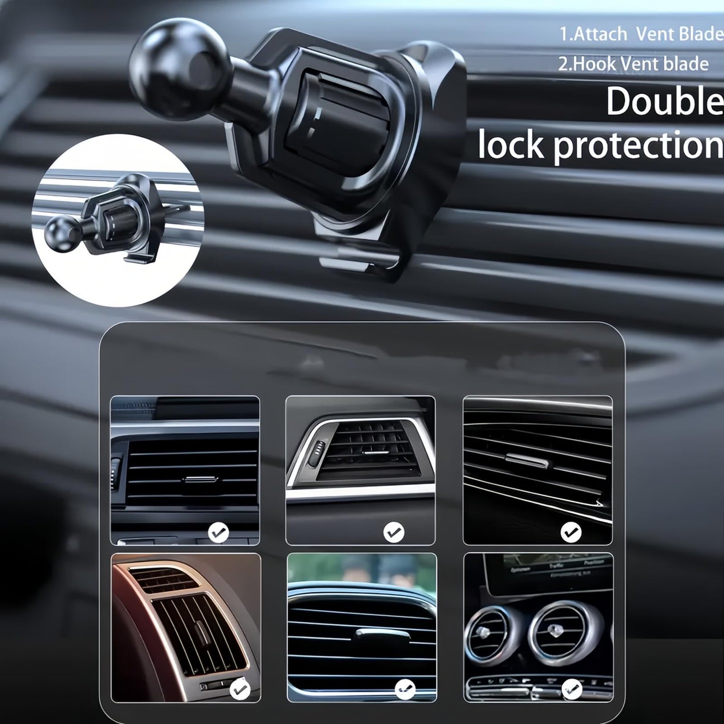 360° Rotating Car Phone Holder Mount for iPhone & Smartphones – Adjustable Air Vent Mobile Bracket with Hook Clip for Hands-Free Use