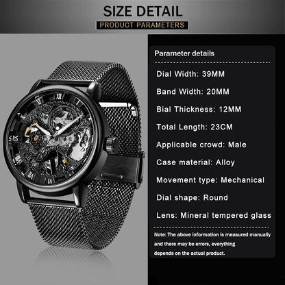 Whodoit Men's Mesh Strap Mechanical Skeleton Watch