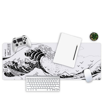 BLITZPAW Long Gaming Mouse Pad 31.5 x 11.8 inches, Extended Anime Mousepad, Large Mouse Mat with Non-Slip Base, Full Keyboard Mat with Stitched Edges for Gaming and Office (Grey White Wave)