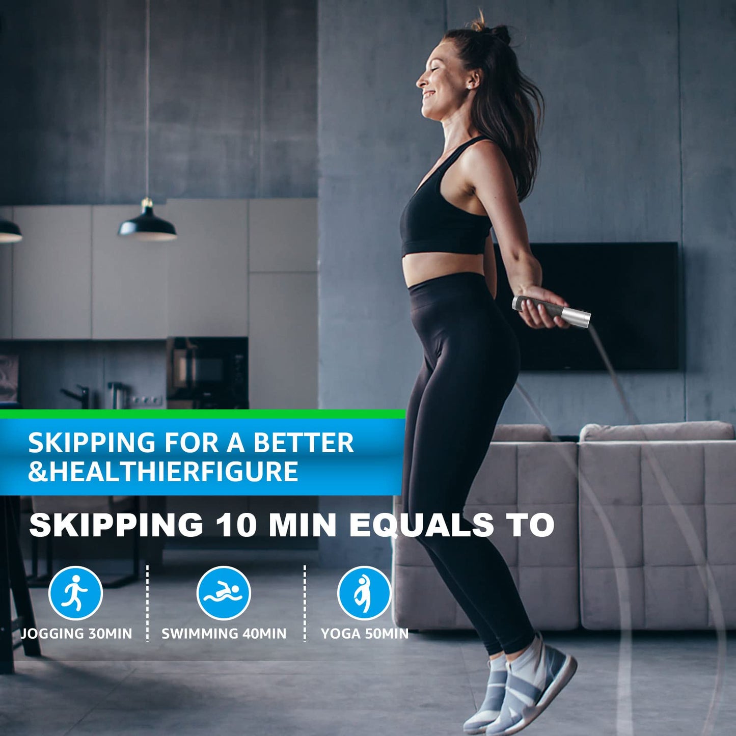 BURNCALO Weighted Jump Rope for Fitness, Skipping Rope for Men Women, Metal Heavy Handles, Ball bearings, Adjustable Length PVC Cord and Cotton Rope, Endurance Training Fitness Exercise Workout