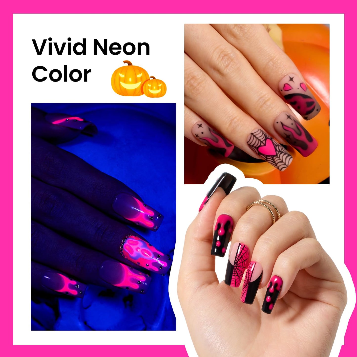 Beetles Hot Pink Gel Nail Polish - Luminous Pink Gel Polish 15ml Glow in the Dark Pink Halloween Soak Off Uv LED Nail Lamp Nail Art Manicure Salon DIY Home for Women Girls