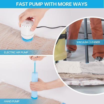 AKLL7S Vacuum Storage Bags with Electric Pump, 12 Pack Space Saver Bags(3 Jumbo/3 Large/3 Medium/3 Small) Vacuum Seal Bags for Clothing, Comforters, Blankets, Travel(Hand Pump Included)