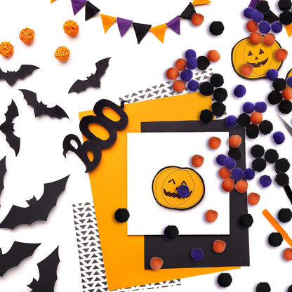 600 Piece Halloween Craft Pom Poms Mini Pompoms Fuzzy & Fluffy Balls for Party Decors (Black, Orange, Purple)